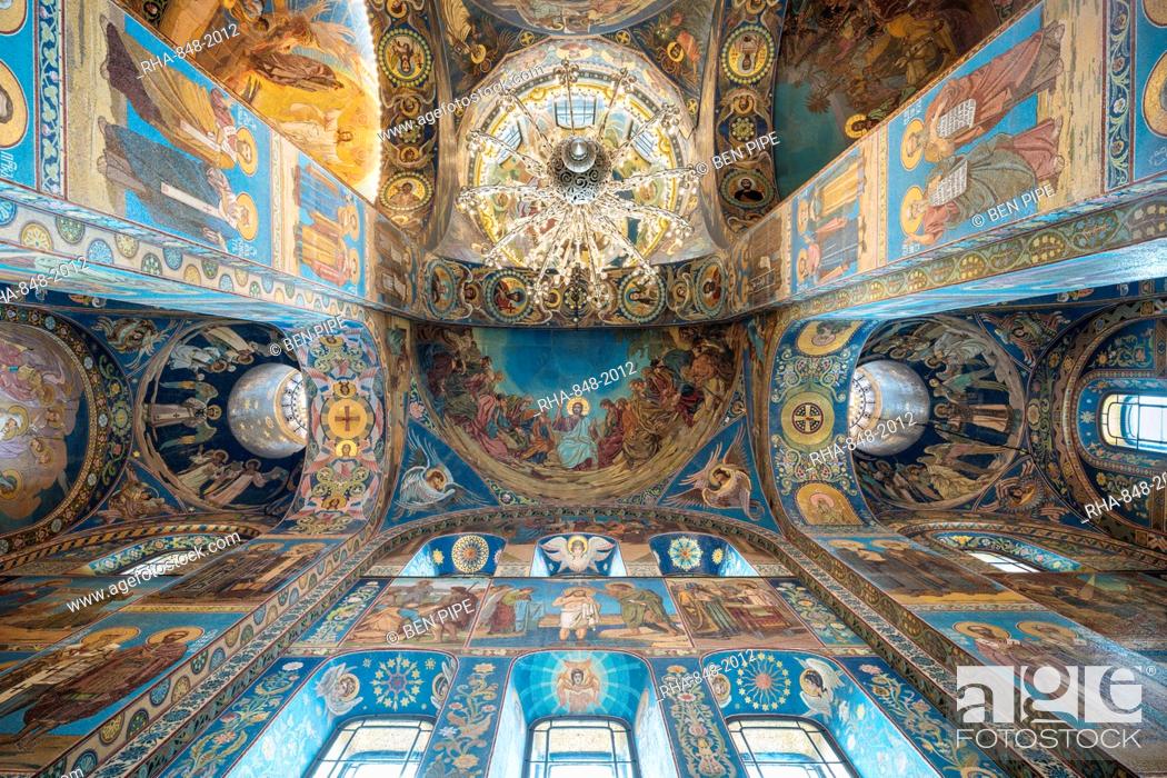 Stock Photo: Interior of Church of the Savior on Spilled Blood (Church of the Resurrection), UNESCO World Heritage Site, St. Petersburg, Leningrad Oblast, Russia, Europe.