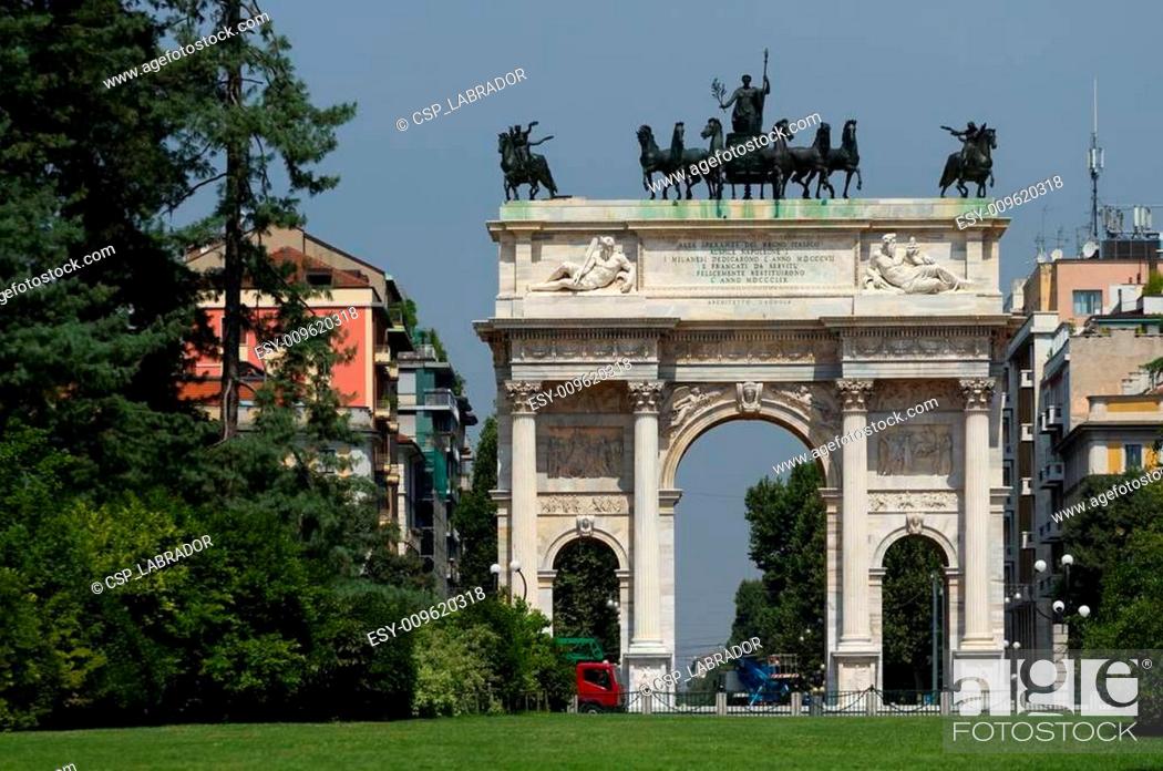 Stock Photo: Arch of Peace in Sempione Park, Milan.