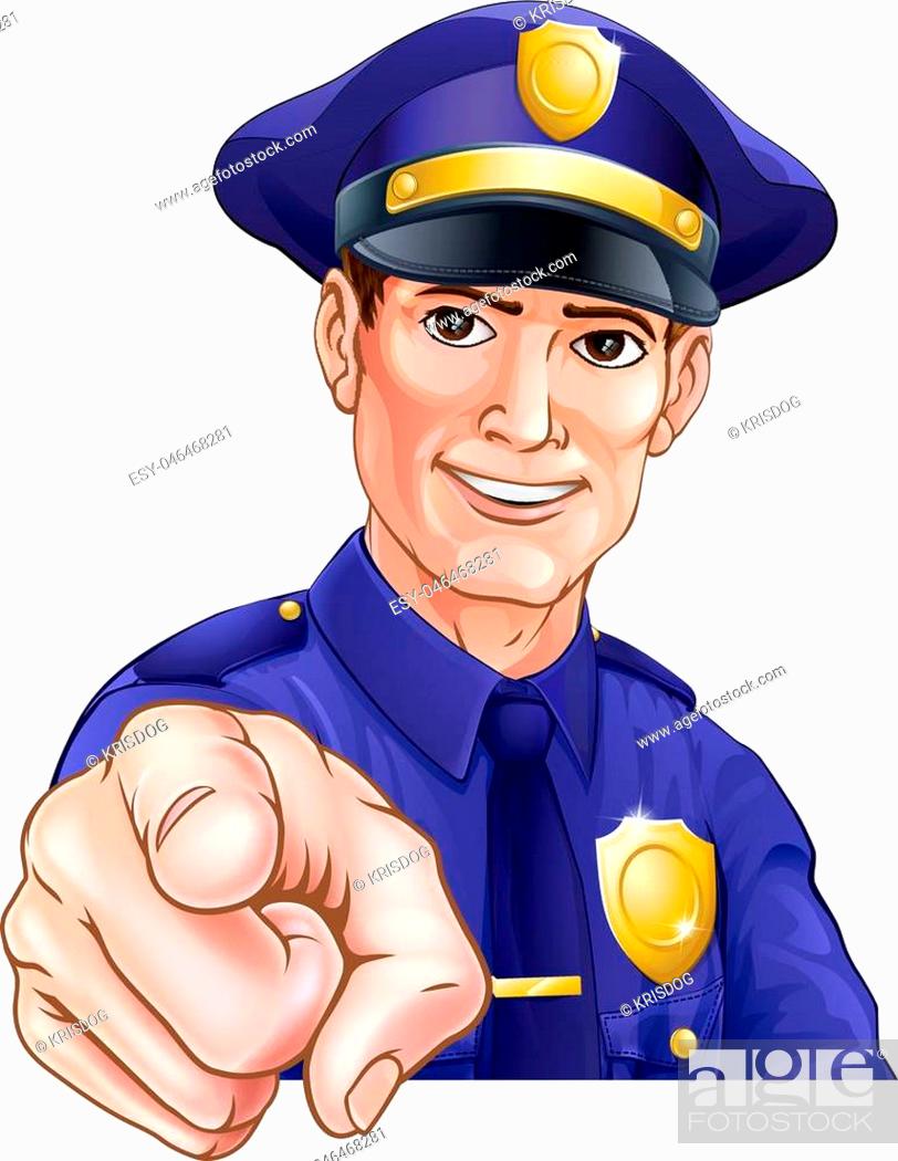 Happy friendly cartoon police officer policeman pointing, Stock Vector,  Vector And Low Budget Royalty Free Image. Pic. ESY-046468281 | agefotostock