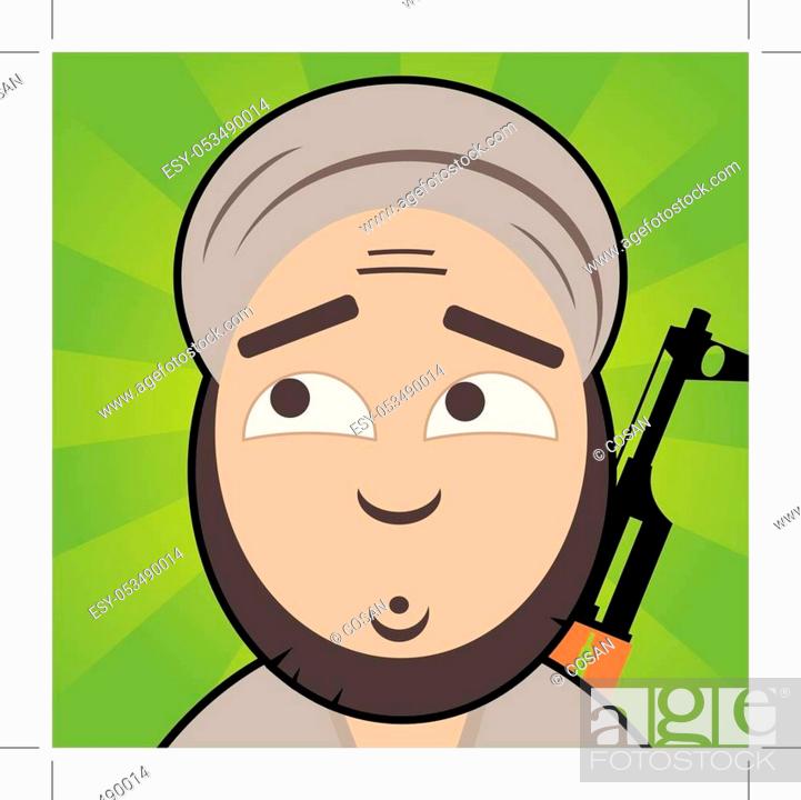 cartoon like terrorist with innocent, confused face and rifle on his back,  Stock Vector, Vector And Low Budget Royalty Free Image. Pic. ESY-053490014  | agefotostock