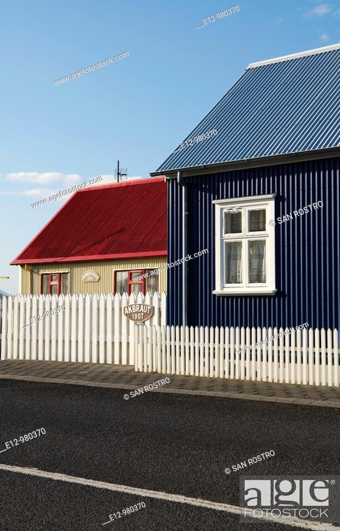 Stock Photo: Iceland, Eyrarbakki village old houses.