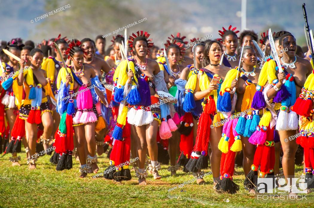 Africa, Africa Umhlanga, Ceremony, Color Image, Culture, Dancing, Eswatini,...
