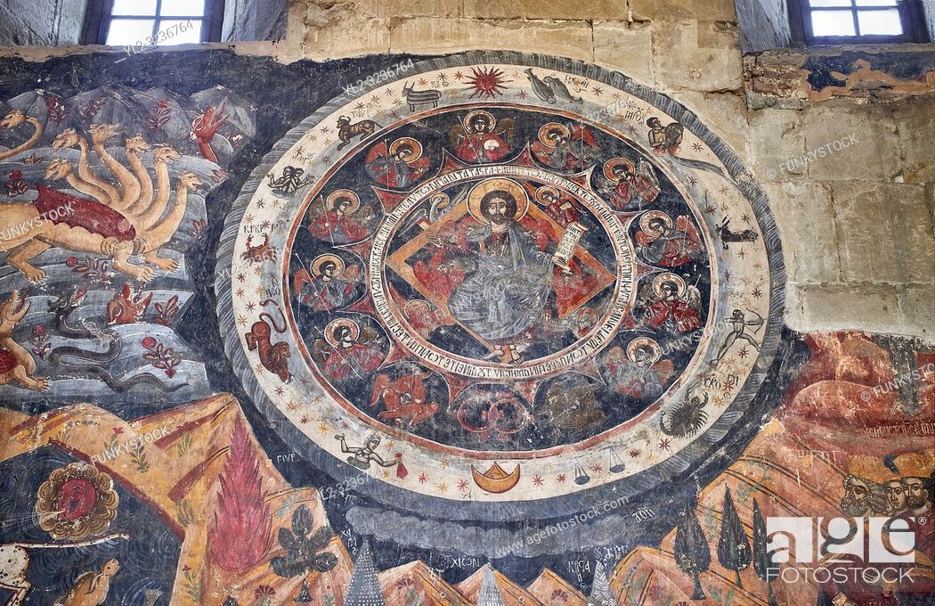 Stock Photo: Pictures & images of the interior fresco depicting 13th-century depiction of the "Beast of the Apocalypse" and figures of the Zodiac.