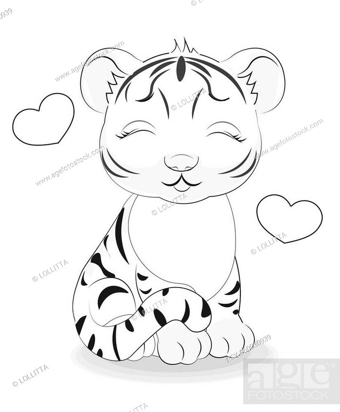 coloring book cute baby tiger symbol 2022, 2034 new year, picture in hand drawing  cartoon style, Stock Vector, Vector And Low Budget Royalty Free Image. Pic.  ESY-060030939 | agefotostock
