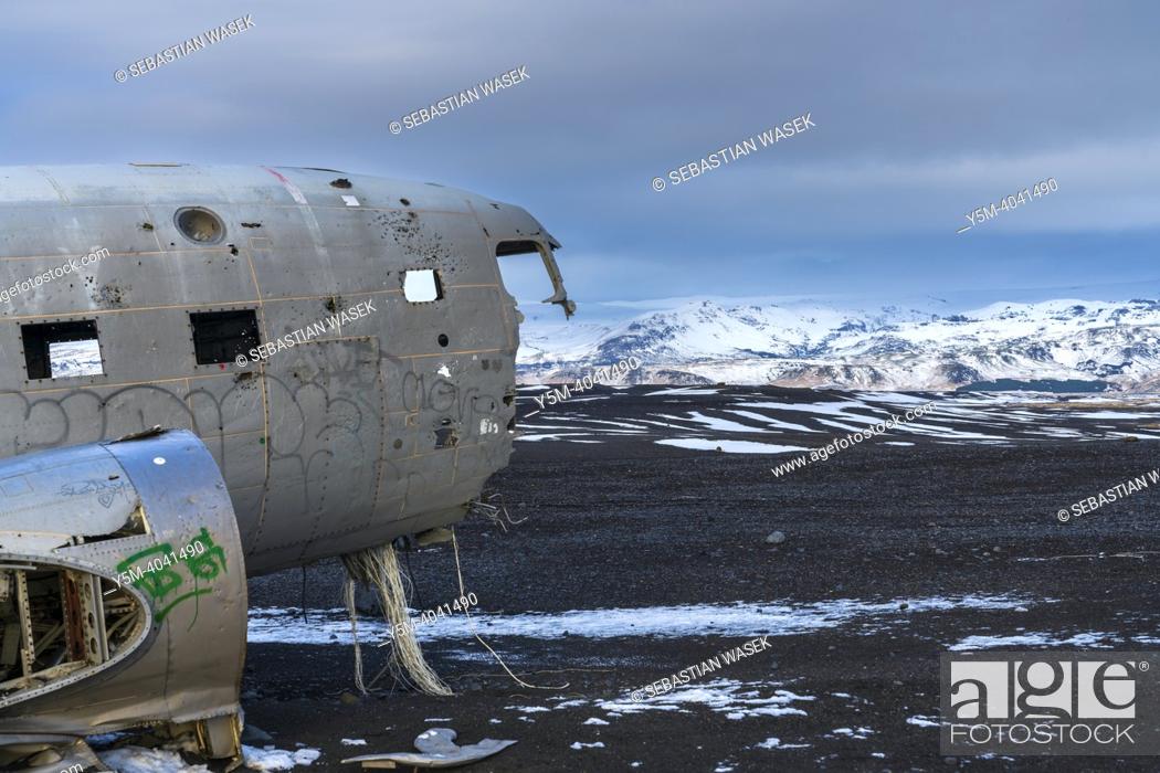 Stock Photo: Solheimasandur Plane Wreck Sajid D'costa, Southern Region, Iceland, Europe.