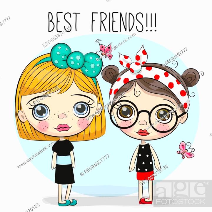 Two friends Cute cartoon girls with big eyes, Stock Vector, Vector And Low  Budget Royalty Free Image. Pic. ESY-053370135 | agefotostock