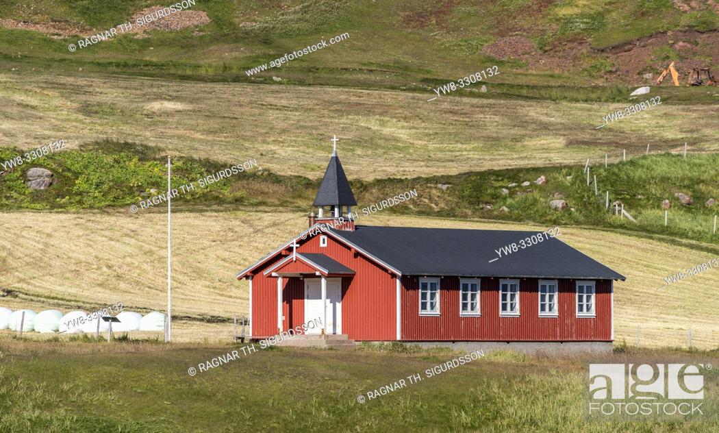 Stock Photo: Thjodhildur Church, Qassiarsuk or Brattahlid, South Greenland. .