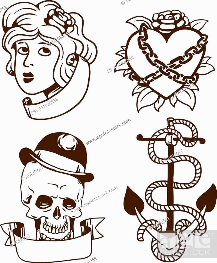 Old school tattoo element vector illustration. Cartoon vector tattoo in  funny style and old vintage..., Stock Vector, Vector And Low Budget Royalty  Free Image. Pic. ESY-031030358 | agefotostock