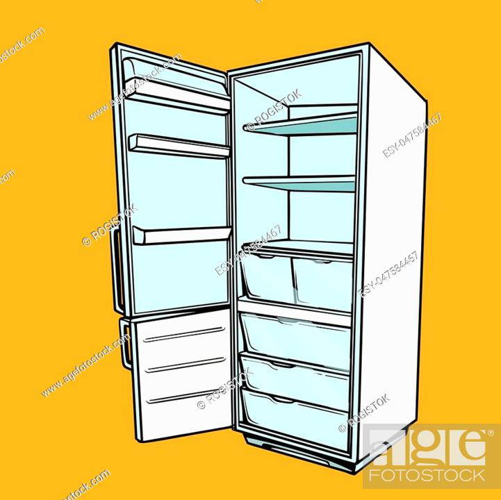 Open empty refrigerator. Comic cartoon style pop art retro vector color  drawing illustration, Stock Vector, Vector And Low Budget Royalty Free  Image. Pic. ESY-047584467 | agefotostock