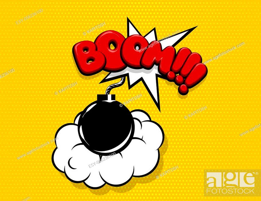 Boom bomb comic text speech bubble pop art. Cartoon halftone vector  background, Vecteur de Stock, Vecteur et Image Low Budget Royalty Free.  Photo ESY-056236100 | agefotostock