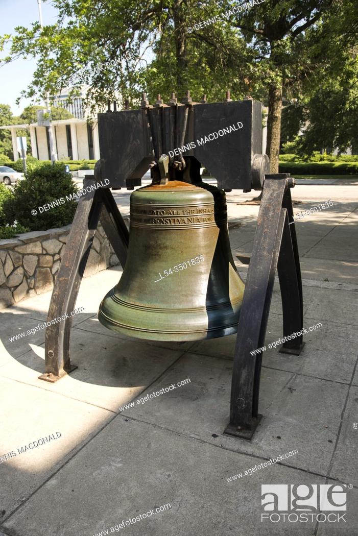 Stock Photo: Exact Replica of the famous Liberty Bell located at the state capital city and grounds of North Carolina.