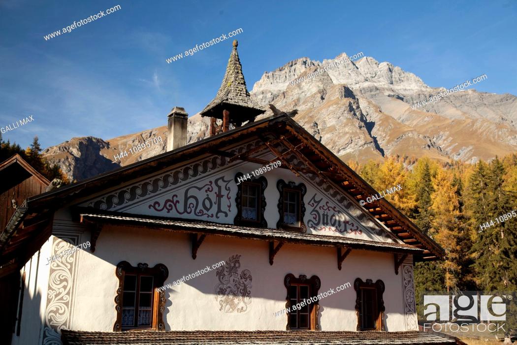 Stock Photo: Mountain inn, Choglias, inn, inn, Graubunden, Grisons, autumn mood, Switzerland, Europe, Sent, Unterengadin, Val Sinestra, Vna,.
