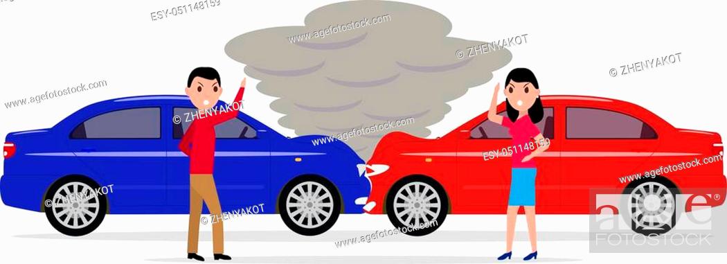 Vector illustration of a cartoon car accident. A man and a woman get angry  and swear in a auto..., Stock Vector, Vector And Low Budget Royalty Free  Image. Pic. ESY-051148159 | agefotostock