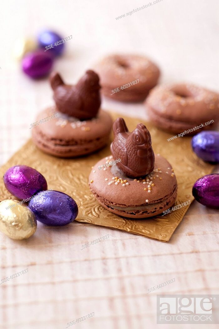 Stock Photo: Chocolate macaroon Easter nests.
