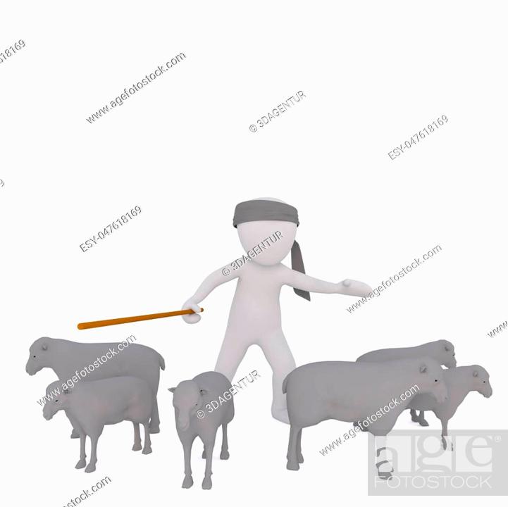 3d rendered cartoon shepherd or herder with his flock of stubborn sheep  facing in opposite..., Stock Photo, Picture And Low Budget Royalty Free  Image. Pic. ESY-047618169 | agefotostock