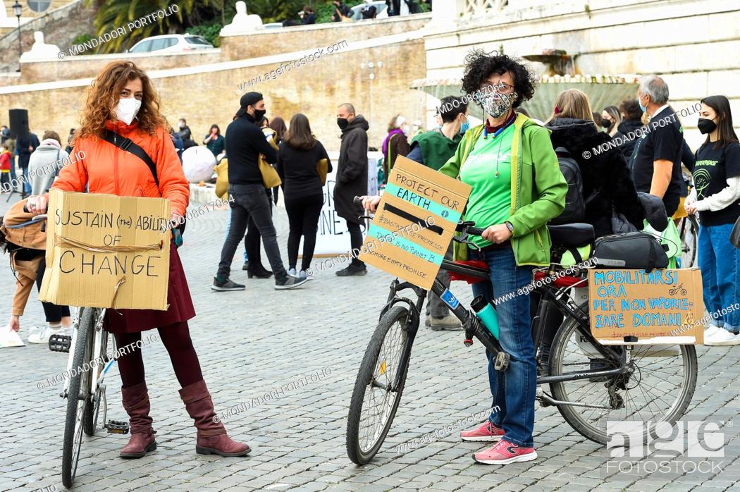 Stock Photo: World Climate Action Day. The demonstration at Piazza del Popolo organized by the young people of the Fridays for future movement.