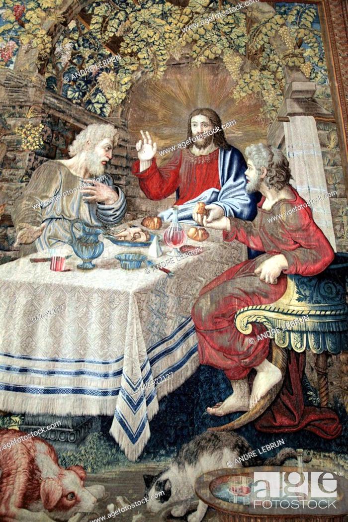 Stock Photo: The 'Supper at Emmaus' hanging in the Gallery of Tapestries in the Vatican Museum, Rome.
