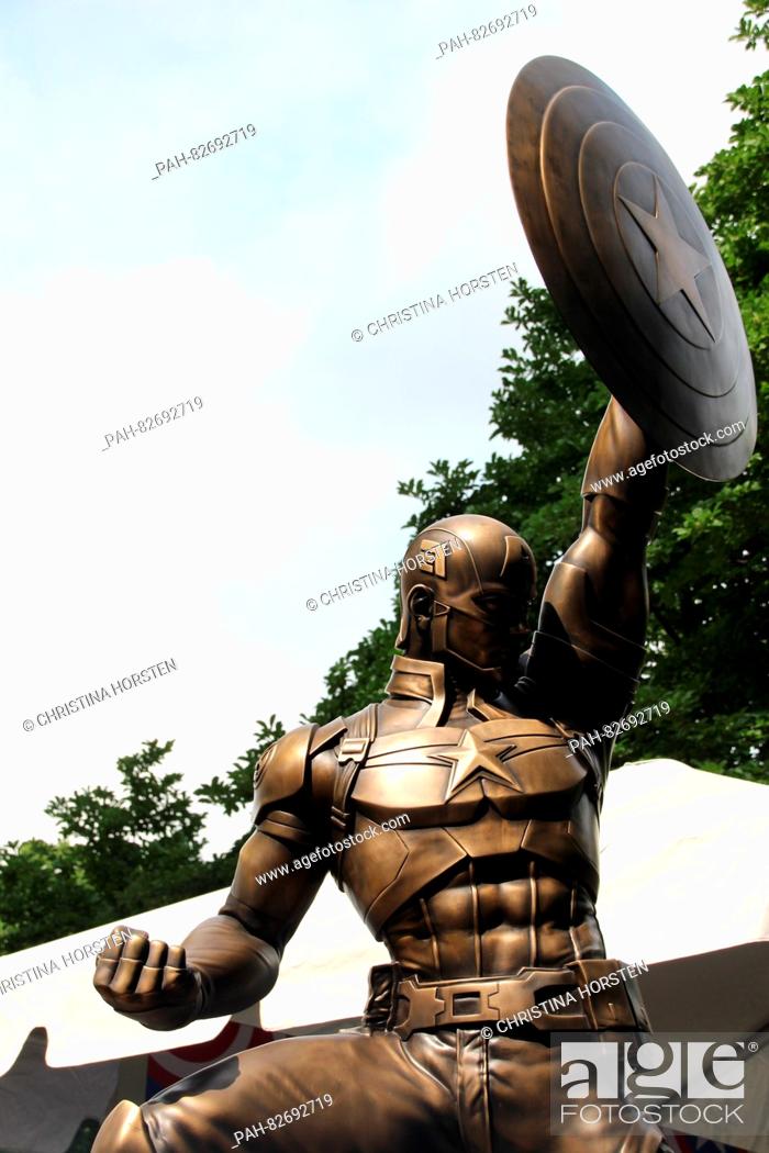Stock Photo: The statue of superhero Captain America can be seen at Prospect Park in Brooklyn, New York, US, 10 August 2016. The roughly four meter high and 900 kilogramms.