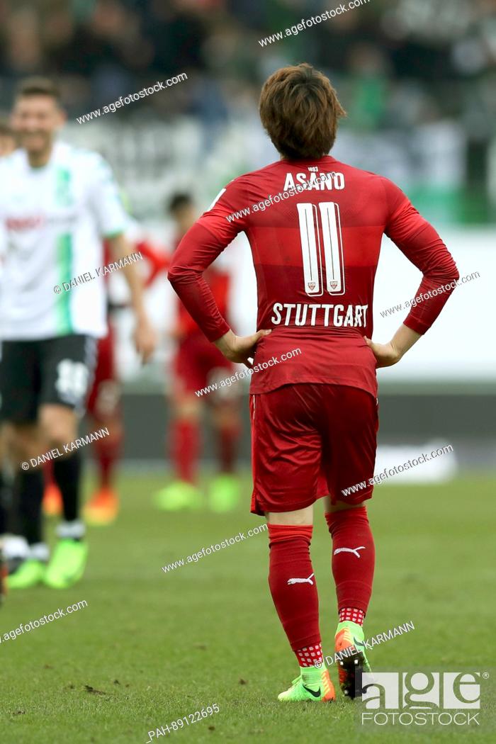 Stock Photo: Stuttgart's Takuma Asano after the German 2. Bundesliga soccer match between SpVgg Greuther Fuerth and VfB Stuttgart at the Stadium am Laubenweg in Fuerth.