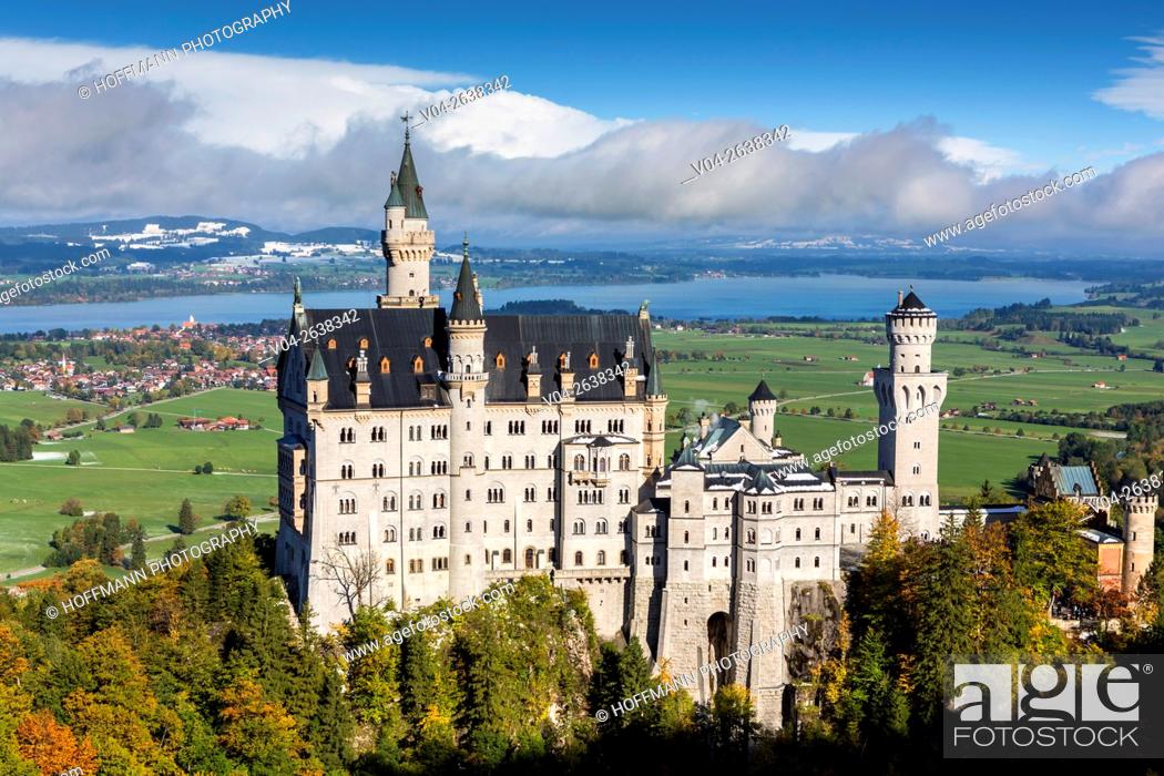 Stock Photo: Famous Neuschwanstein Castle (New Swanstone Castle), Hohenschwangau, Bavaria, Germany, Europe.