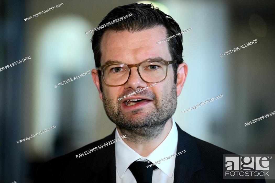 Stock Photo: 09 September 2022, Berlin: Marco Buschmann (FDP), Federal Minister of Justice, comments on insolvency law in Germany on the sidelines of the plenary session in.