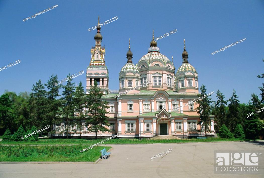 Stock Photo: The Zenkov Cathedral built with wood, but no nails, in 1904, at Almaty, Kazakhstan, Central Asia.