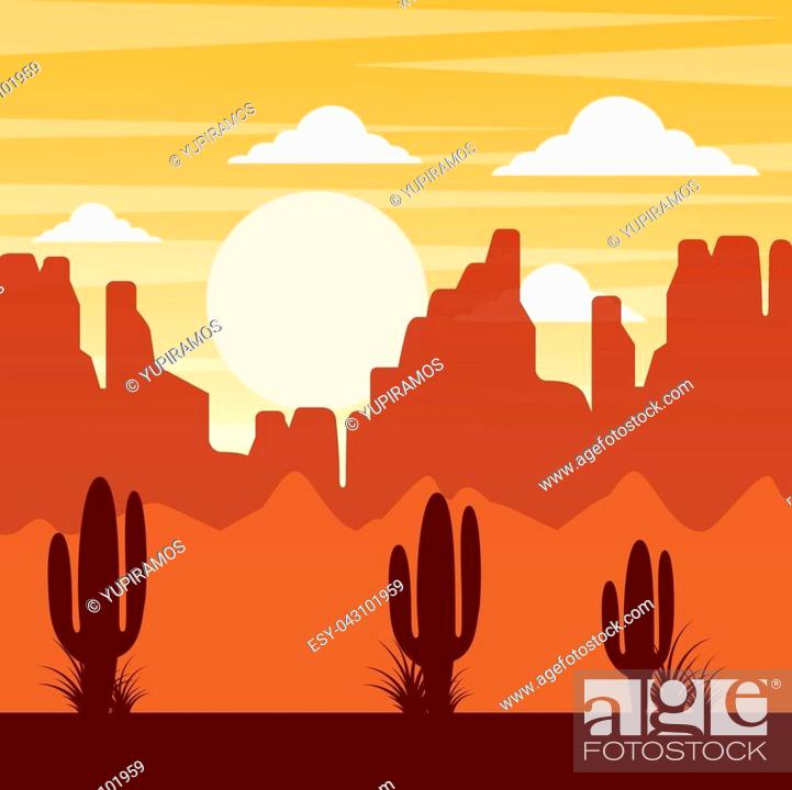 cartoon desert landscape with cactus hills and mountains silhouettes nature  vector illustration, Stock Vector, Vector And Low Budget Royalty Free  Image. Pic. ESY-043101959 | agefotostock