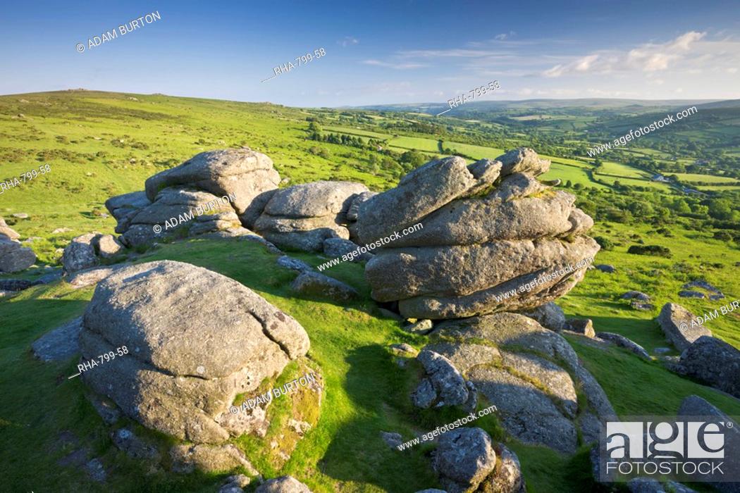 Stock Photo: Looking towards Widecombe from Bonehill Rocks, Dartmoor National Park, Devon, England, United Kingdom, Europe.