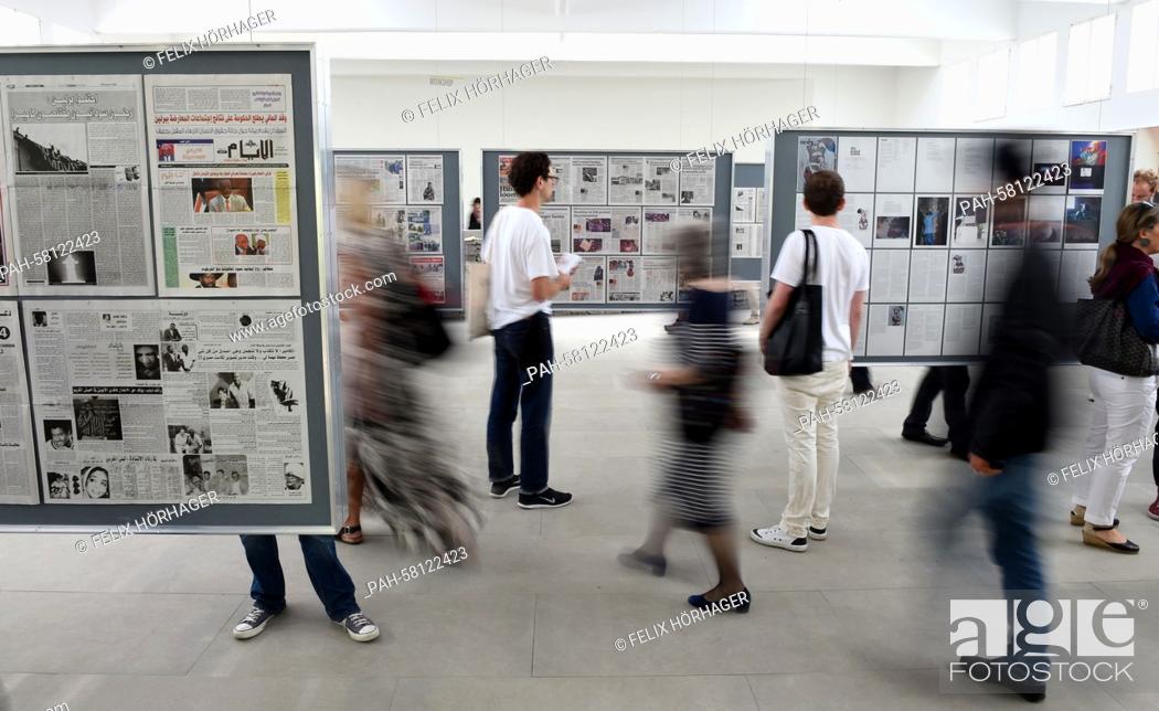 Stock Photo: The piece 'The Citizen, 2015' by artist Tobias Zielony can be seen in the German pavilion at the Biennale in Venice, Italy, 06 May 2015.