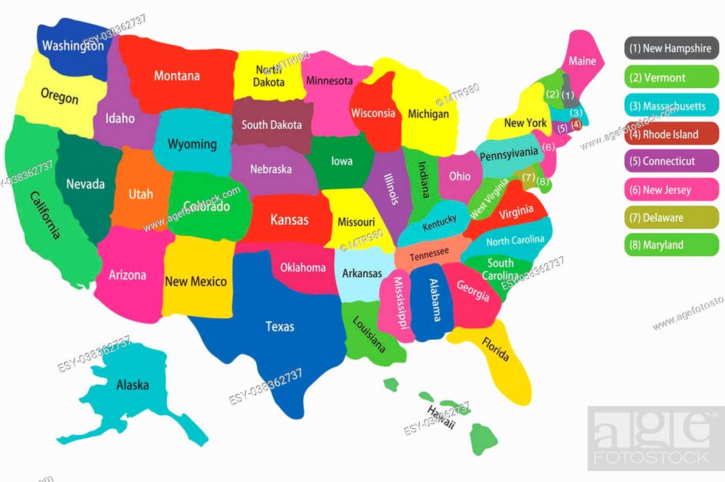 Stock Photo: usa map with states and colorful background to hightlight each state.
