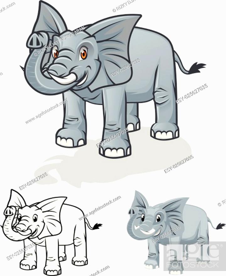 This image is a high quality elephant cartoon character include flat design  and outlined vector..., Stock Vector, Vector And Low Budget Royalty Free  Image. Pic. ESY-025627035 | agefotostock