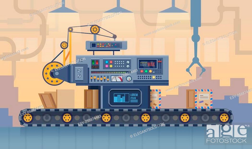 Conveyor belt factory, cartoon vector illustration of box package assembly  line, Stock Vector, Vector And Low Budget Royalty Free Image. Pic.  ESY-058874483 | agefotostock