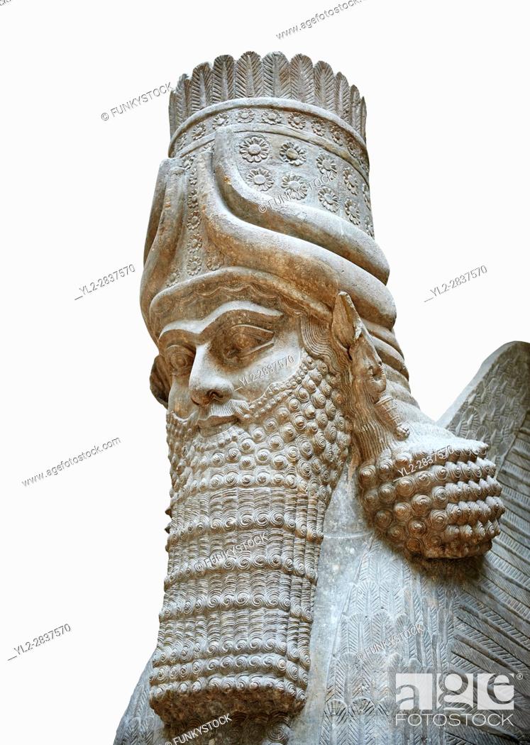 Stock Photo: Stone statue of a winged bull. From city gate no 3, Inv AO 19859 from Dur Sharrukin the palace of Assyrian king Sargon II at Khorsabad, 713-706 BC.