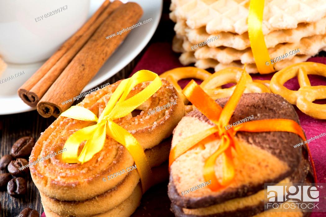 Stock Photo: Cookies and biscuits for celebration on wooden table.