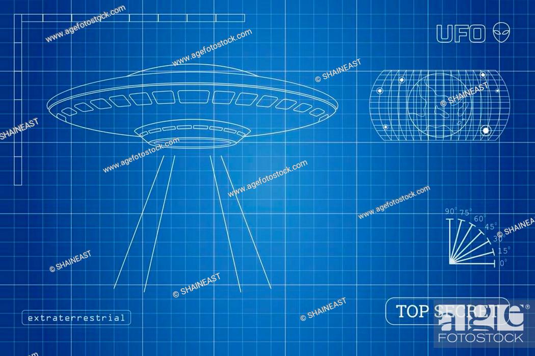 Blueprint of UFO. Technical document with the drawing of alien spaceship,  Stock Vector, Vector And Low Budget Royalty Free Image. Pic. ESY-053133076  | agefotostock
