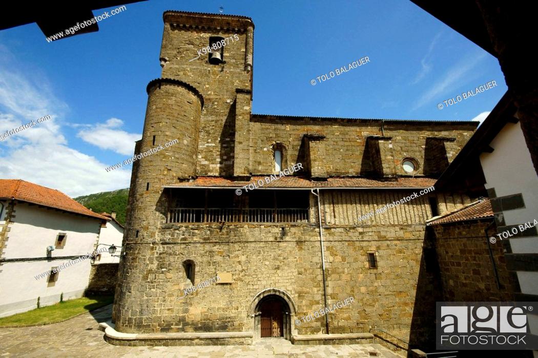 Stock Photo: Church of San Cipriano (15th century), Isaba. Navarra, Spain.