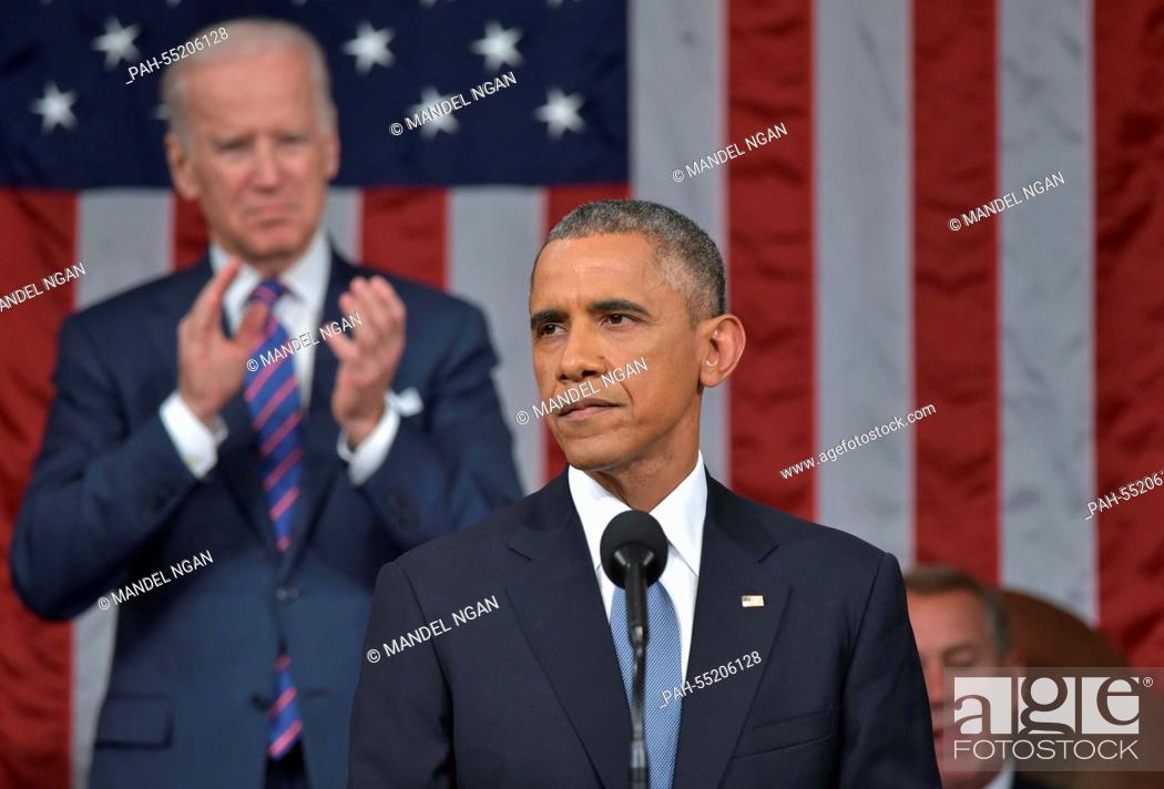 Stock Photo: US President Barack Obama delivers the State of The Union address on January 20, 2015, at the US Capitol in Washington, DC.