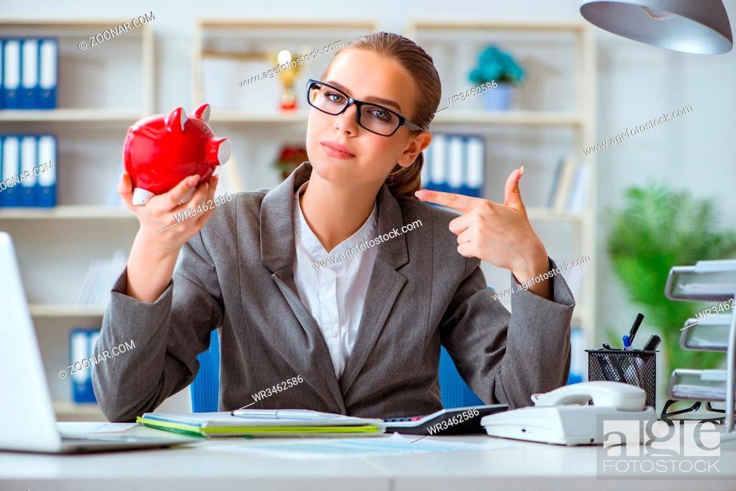 Stock Photo: Female businesswoman boss accountant working in the office.