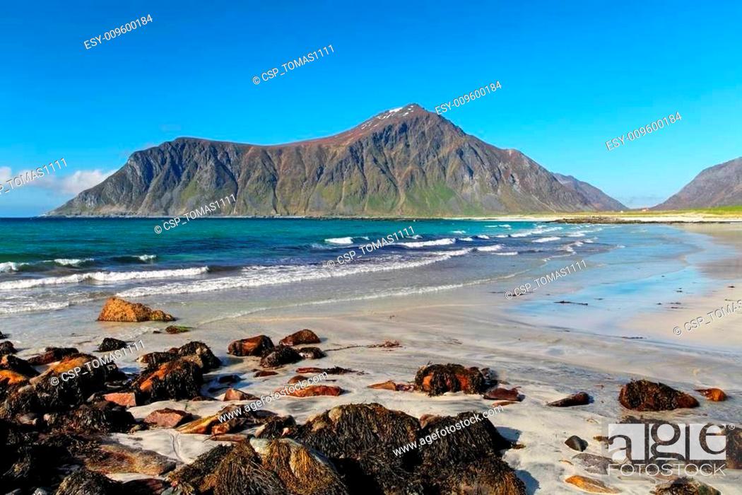 Stock Photo: Beach on Lofoten islands in Norway.
