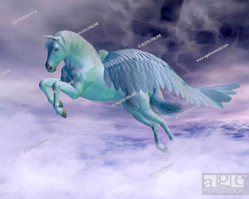 Pegasus the Flying Horse of Greek Mythology galloping through storm clouds,  Stock Photo, Picture And Low Budget Royalty Free Image. Pic. ESY-038387414  | agefotostock