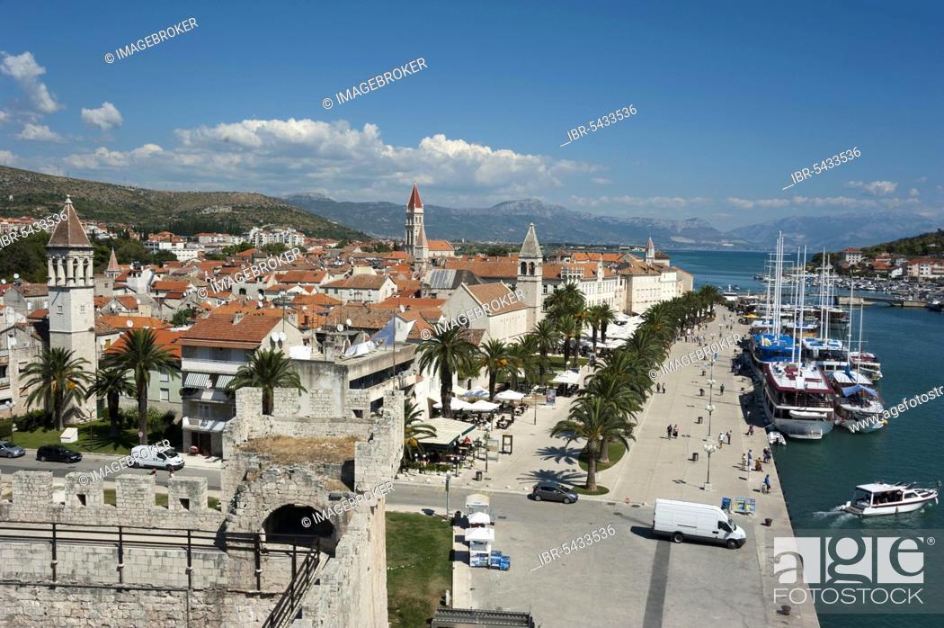 Stock Photo: View from the fortress, Camerlengo, old town, Trogir, Split-Dalmatia, Croatia, Trau, harbour, harbour promenade, Europe.