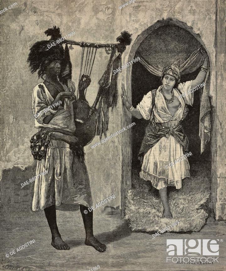 Stock Photo: A Sudanese minstrel in Egypt, engraving from The Illustrated London News, volume 97, No 2693, November 29, 1890.