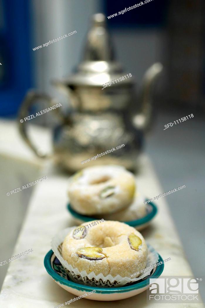 Stock Photo: Almond biscuits and tea (Tunisia).