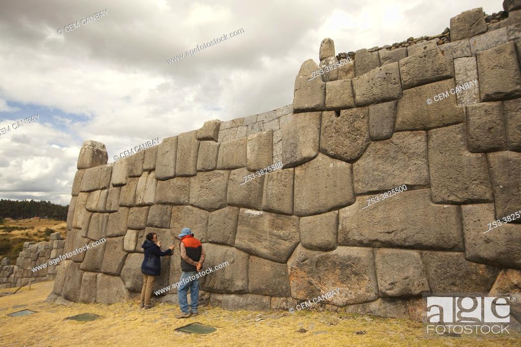 Stock Photo: Visitor and guide at Saqsaywaman Archaeological Site, Cusco, Peru, South America.