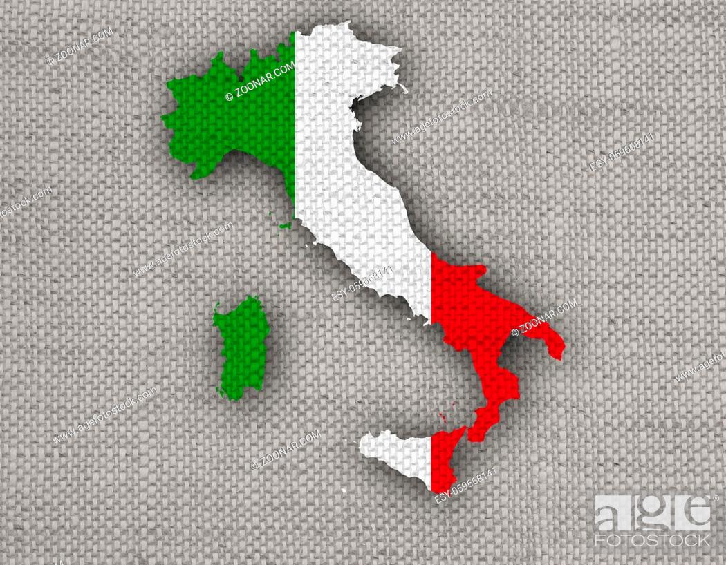 Stock Photo: Karte von Italien auf Textur - Textured map of Italy.