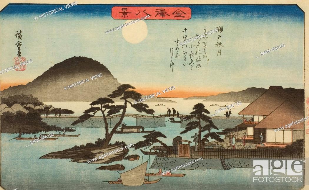 Stock Photo: Author: Utagawa Hiroshige. Autumn Moon at Seto (Seto shugetsu), from the series 'Eight Views of Kanazawa (Kanazawa hakkei)' - c.