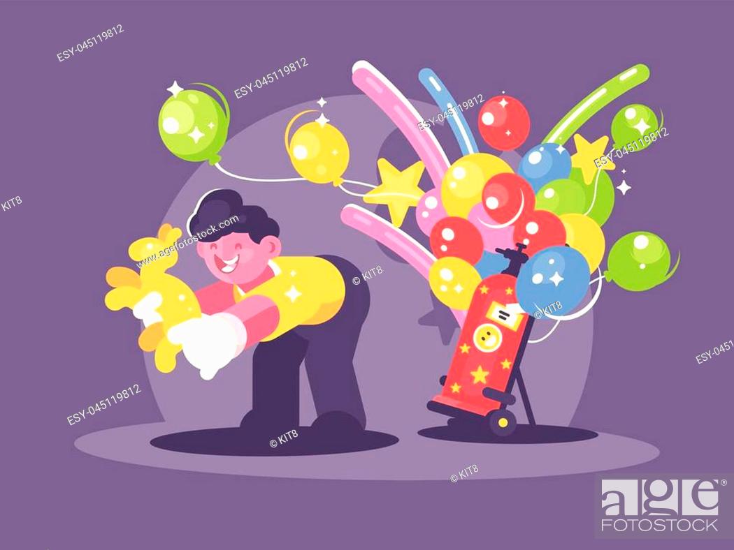 Stock Vector: Seller of balloons with helium. Dealer of rubber balls. Vector illustration.