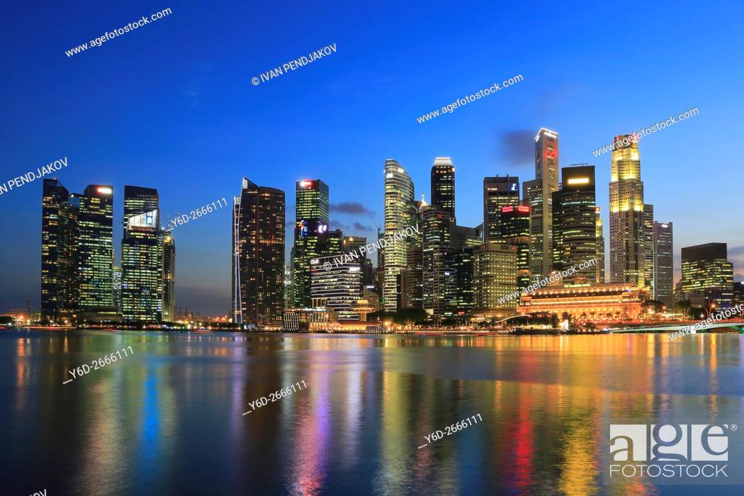 Stock Photo: Central Business District at Dusk, Singapore.