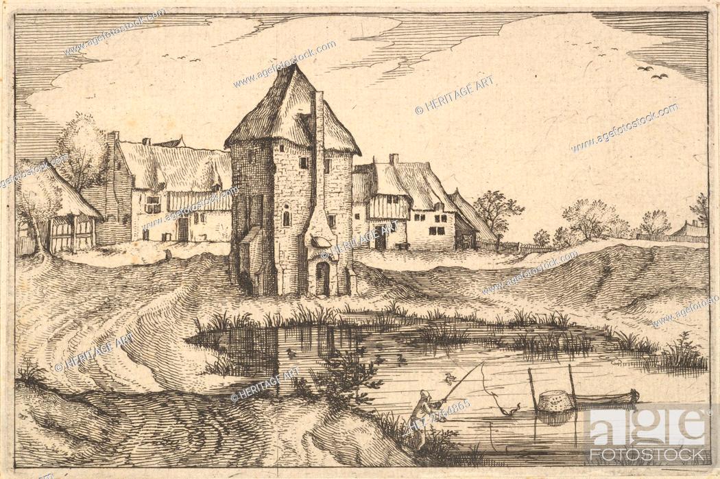 Stock Photo: The Pond, plate 9 from Regiunculae et Villae Aliquot Ducatus Brabantiae, ca. 1610. Creator: Claes Jansz Visscher.