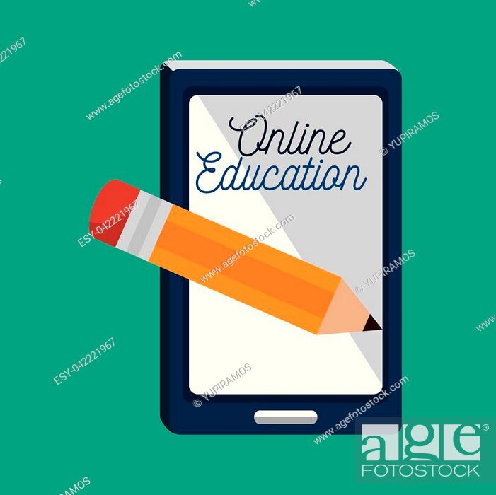 Stock Vector: smartphone with pencil over green background. online education design. vector illustration.